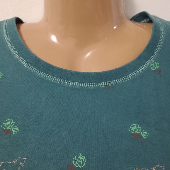 Bit & Bridle Green Horse Floral Western Equestrian n Print Long Sleeve T Size L - Picture 7 of 7